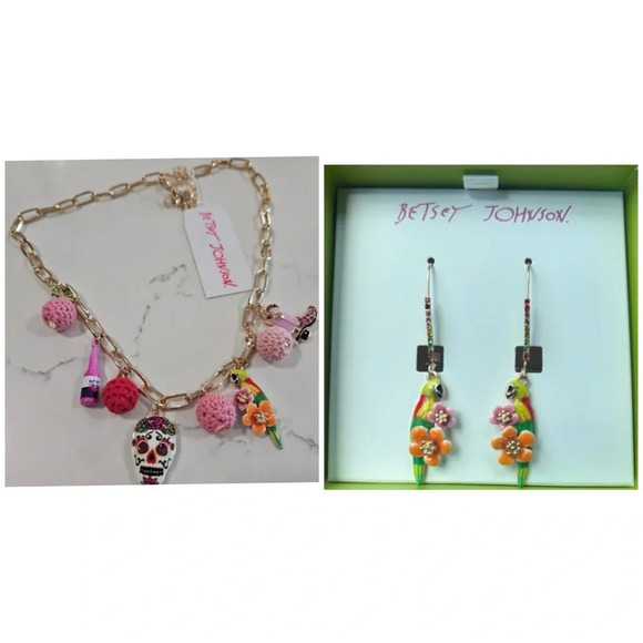 BETSEY JOHNSON SET Southwestern Theme Boho Necklace & Parrot Earrings NEW NWT